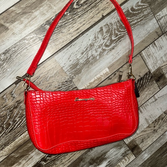 SHEIN Handbags - SHEIN Vibrant Red Croc-Embossed Shoulder Bag